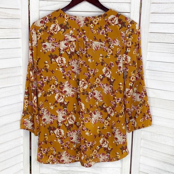 Zac & Rachel Floral Surplice Crossover Blouse Rust Orange Small - Picture 10 of 14